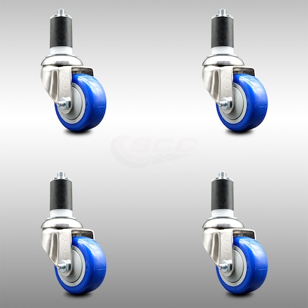 Service Caster 3 Inch 316SS Blue Polyurethane Swivel 1-5/8 Inch Expanding Stem Caster Set SCC SCC-SS316EX20S314-PPUB-BLUE-158-4